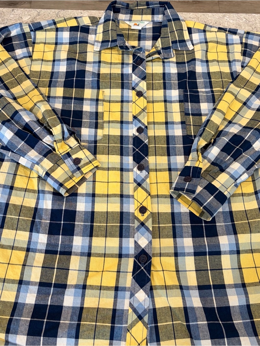 Andrew McMullan Vintage Women's Yellow & Navy Plaid Button-Down Shirt-Large